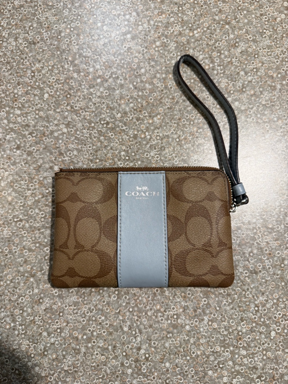 Coach Signature Wristlet with Blue Accents